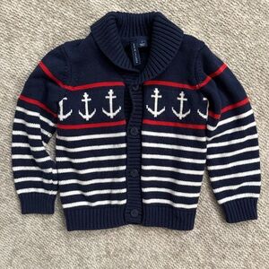 Janie and Jack Anchor Cardigan Sweater Boys 3 Navy Nautical Striped Shawl Cruise